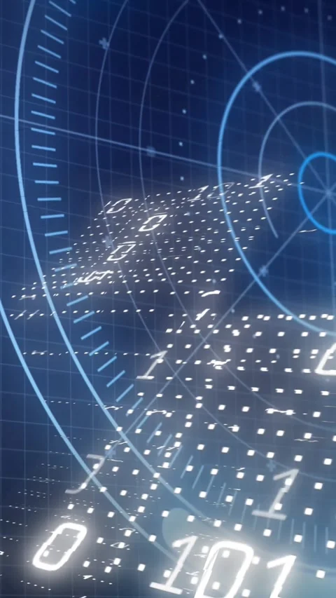 Animation of round scanner scanning over binary coding and statistical data Stock Footage 321265151