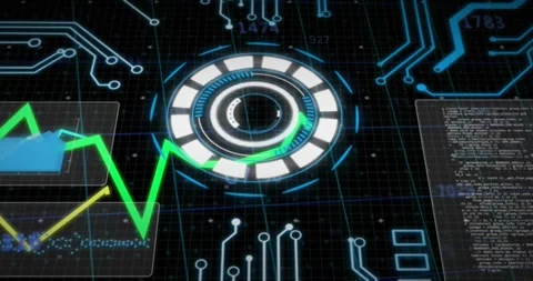 Animation of round scanner, statistical data processing and microprocessor Vídeo Stock 240985741