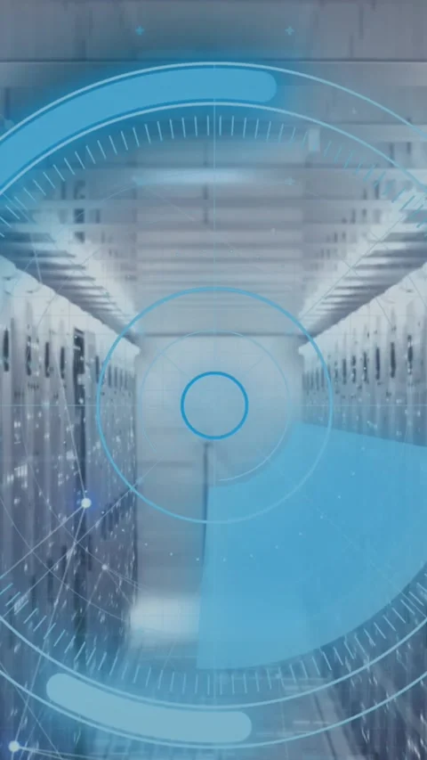 Animation of round scanner, statistical data processing, mosaic squares against Stock Footage 344723461