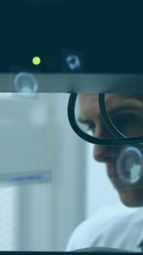 Animation of round scanners and data processing over caucasian male engineer Stock Footage 343504201