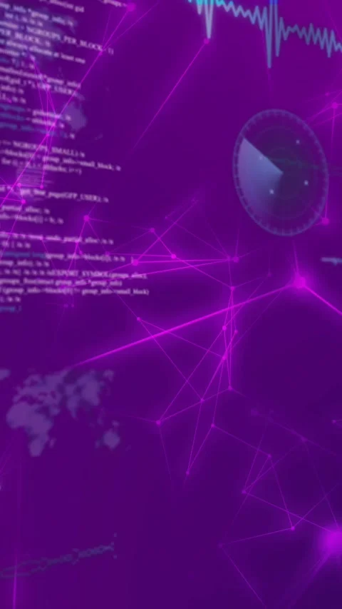 Animation of round scanners, data processing and network of connections against Stock Footage 344614312