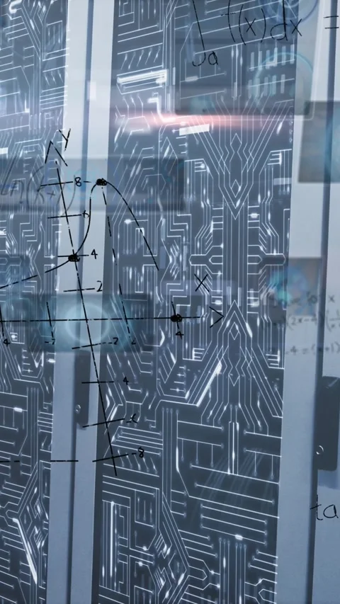Animation of round scanners, mathematical equations and microprocessor Stock Footage 344803035