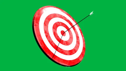 Animation of round target appears and the arrow hits. shot side and top view Vidéo 255104970