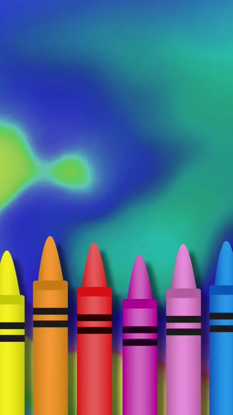 Animation of row of multi coloured crayons over blue and green background Stock Footage 342595156