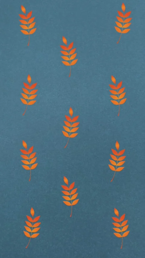 Animation of rows of autumn orange leaves on blue background Stock Footage 344244348