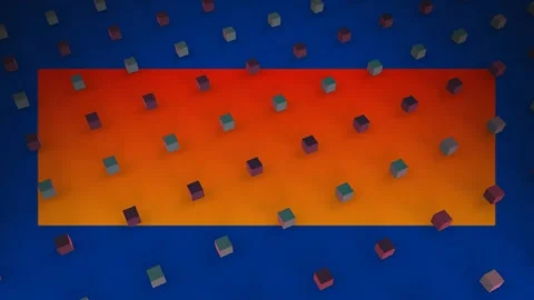 Animation of rows of cubes pattern over orange rectangle on blue background Stock Footage 325704067
