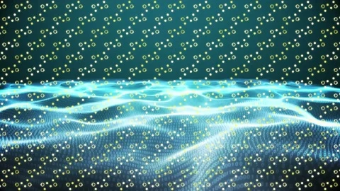 Animation of rows of pattern spinning over binary coding and data processing Stock Footage 166225544