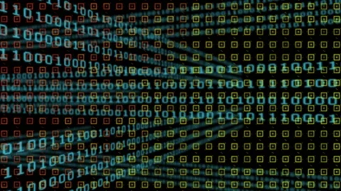 Animation of rows of pattern spinning over binary coding and data processing Stock Footage 166225548