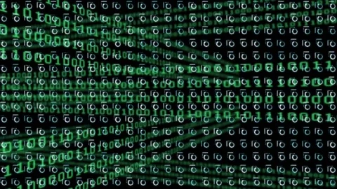 Animation of rows of pattern spinning over binary coding and data processing Stock Footage 166225567