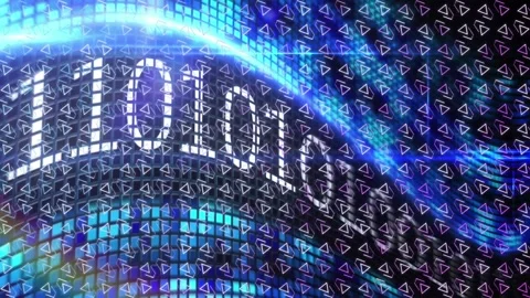 Animation of rows of pattern spinning over binary coding and data processing Stock Footage 166225624