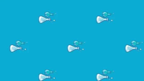 Animation of ruler with book over beakers and test-tubs on abstract pattern Stock Footage 312848206