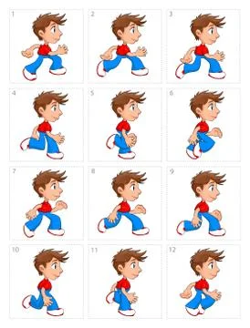 Animation of running boy, twelve frames Stock-Illustration