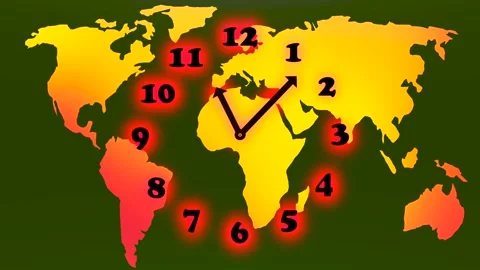 Animation of running time clock and world map in background.Global warming Stock Footage 142090957