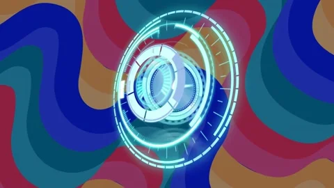 Animation of safe lock and scanner with clock face processing over colourful Stock Footage 165091398