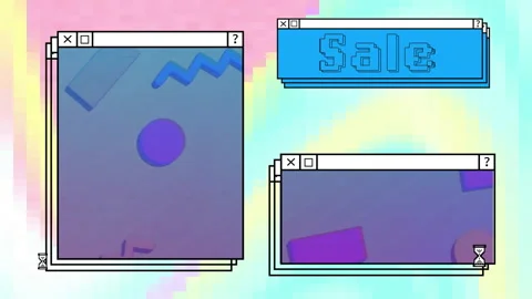 Animation of sale text and computer window screens with neon pattern Stock Footage 265566396