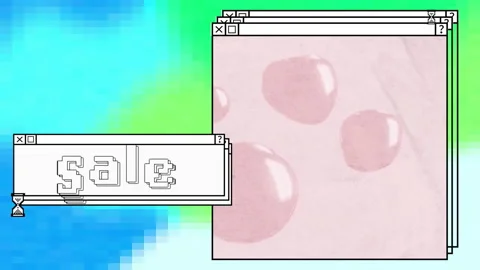 Animation of sale text and computer window screens with neon pattern Stock Footage 265566409