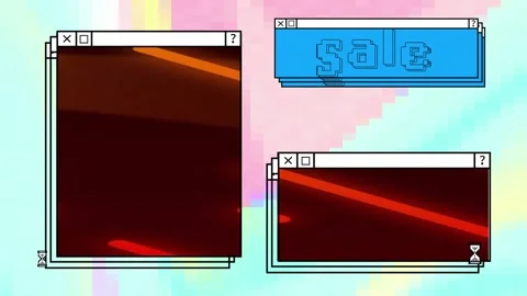 Animation of sale text and computer window screens with neon pattern Stock Footage 326761865