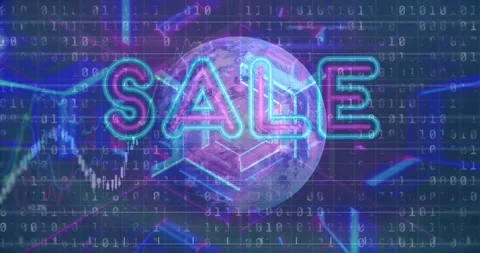 Animation of sale text, binary coding processing over globe Stock Footage 157341364