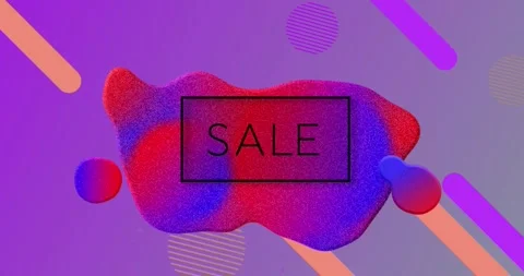 Animation of sale text in rectangle on abstract pattern, geometric shapes over Stock Footage 327587270