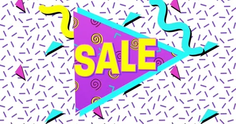 Animation of sale text on triangles over wave pattern, triangles and lines Video stock 248822210