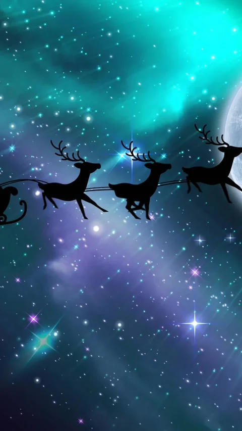 Animation of santa and sleigh over night sky Stock Footage 344284789