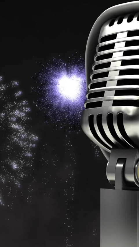 Animation of santa hat on retro microphone with white christmas and new year Stock Footage 341918220