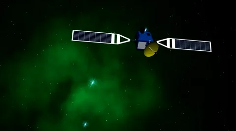 Animation of a satellite moving in sidereal space with stars and a nebula Stock Footage 53441649