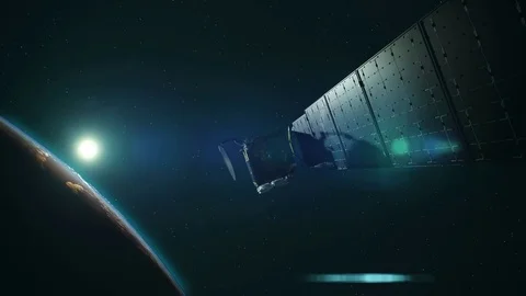 Animation with satellite orbiting the earth. Stock Footage
