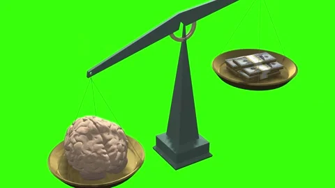 Animation of scales comparing the human brain and stacks of US dollar bills. Stock Footage 327966571