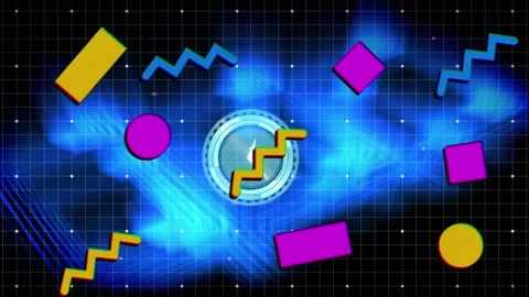 Animation of scanner with clock face processing, colourful game and media icons Stock Footage 165869776