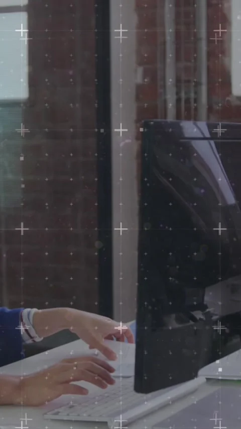 Animation of scanner processing data over happy asian businesswoman passing Stock Footage 323923178