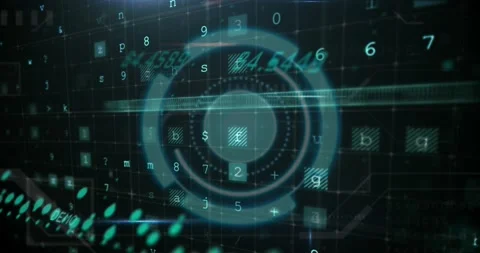 Animation of scanning and malware over processing circle and graphs 스톡 동영상 202309529