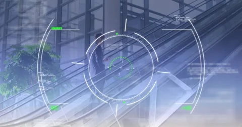 Animation of scanning circle with programming language over businessman using Stock Footage 326763728