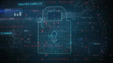 Animation of scanning, malware and warning over numbers and digital padlock Stock Footage 172205885