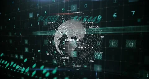 Animation of scanning, malware, numbers and globe on black background Stock Footage 194815276