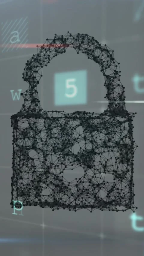 Animation of scanning, numbers and online security padlock Stock Footage 343920018