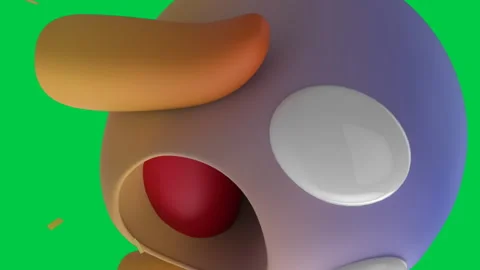 Animation of scared emoji icon over confetti falling on green background Stock Footage 312354960
