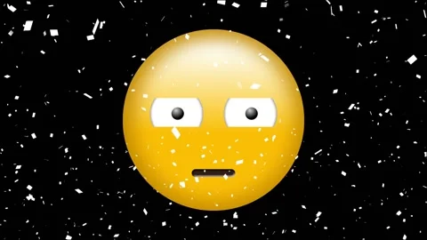 Animation of scared emoji icon over falling confetti on black background Stock Footage 329686666
