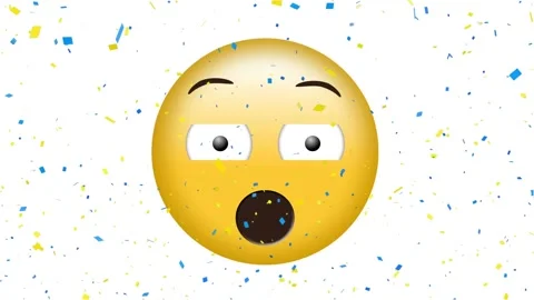 Animation of scared emoji icon over falling confetti Stock Footage 329708413