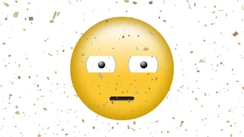 Animation of scared emoji icon over falling confetti on white background Stock Footage 330114772