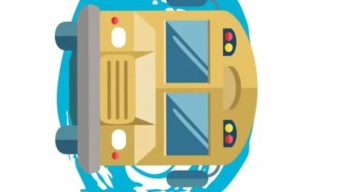 Animation of school bus icon on blue pattern over white background Stock Footage 312645762