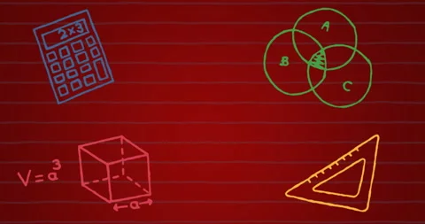 Animation of school icons with copy space over red background Stock Footage 310488155