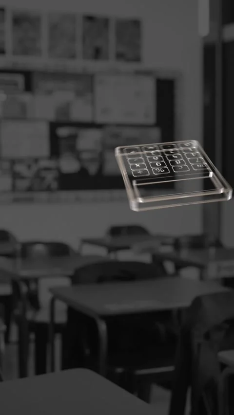 Animation of school icons over empty classroom Stock Footage 323783544