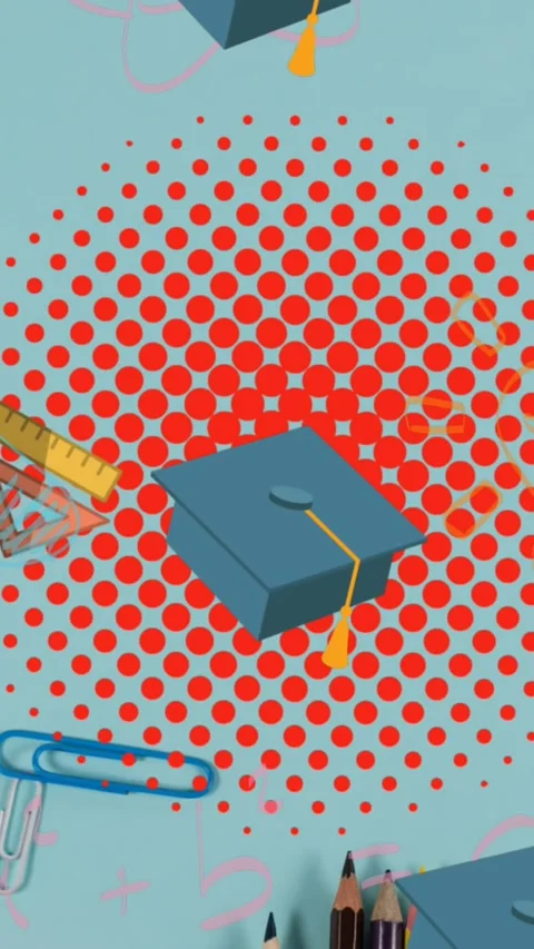 Animation of school items icons moving on blue background Stock Footage 342097663