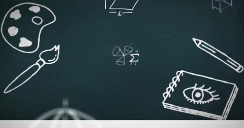 Animation of school items icons over mathematical equations Stock Footage 329772006