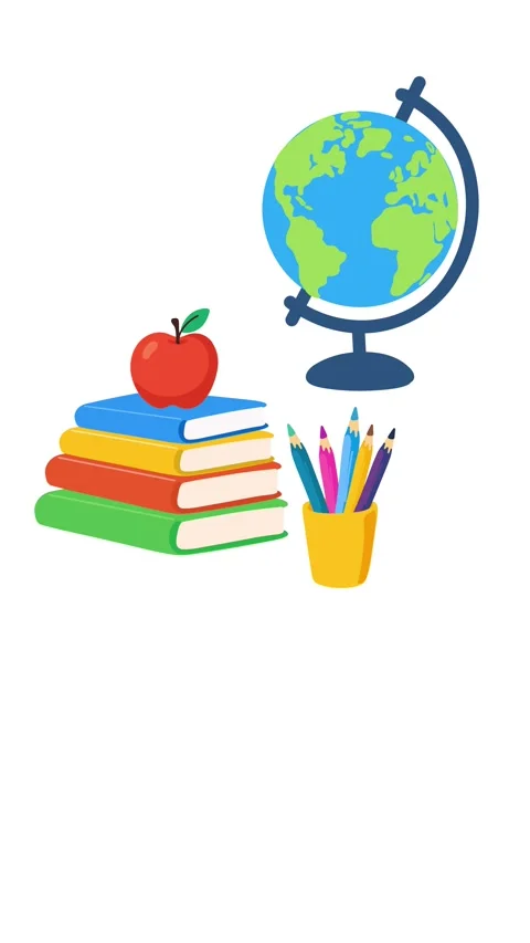 Animation school supplies and learning objects in cheerful education vibe Stock Footage 346374112