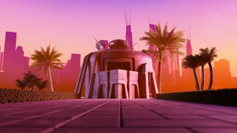 Animation of Sci-Fi outpost base situated within a futuristic city during sunset 動画素材 234303104