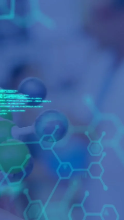 Animation of science data processing over caucasian schoolgirl Stock Footage 343919517