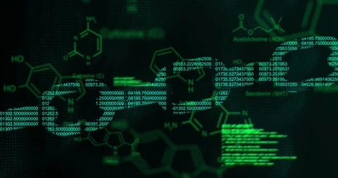 Animation of scientific data and block chain on black background Video stock 316667836