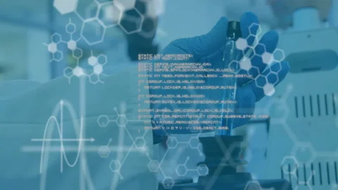 Animation of scientific data processing over male scientist in laboratory Stock Footage 309974590